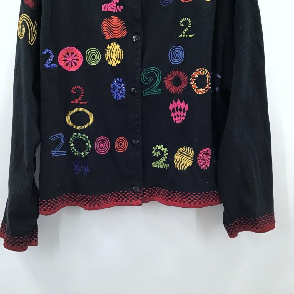 Vintage 2X Michael Simon Lite Y2K Cardigan Top Embroidered Beaded Textile Art - Picture 3 of 12